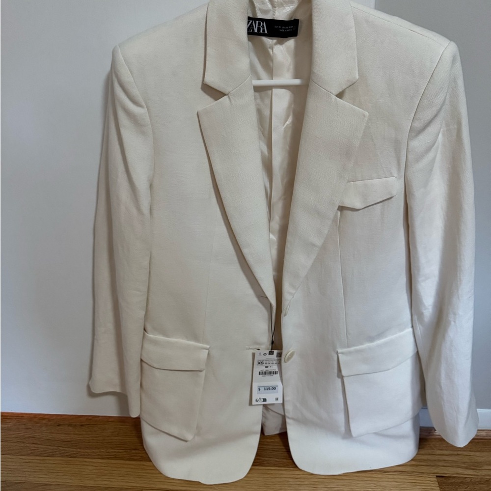 Zara Cream Blazer Single-Breasted Notched Lapel
